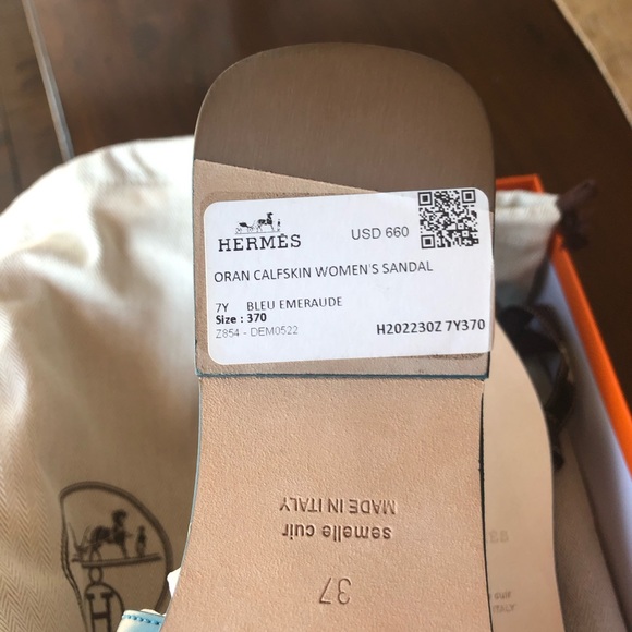 SOLD-BNIB Hermes Oran Sandals 37 Bleu Emeraude - Picture 2 of 4